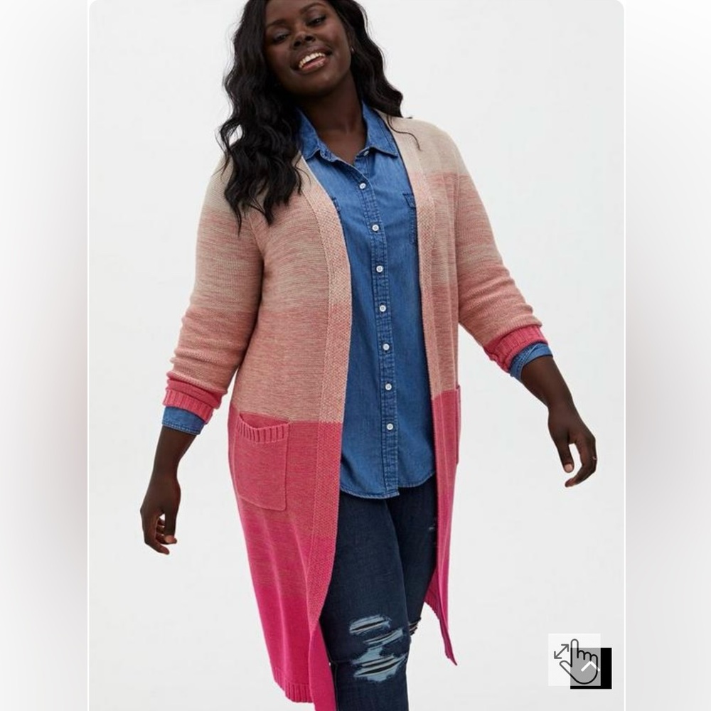 NWT Torrid size 6x (30W) Pink Ombre Stripe Slouchy Duster Sweater